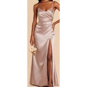 NWT Birdy Grey Catherine Beige Satin Slip Maxi Dress Wedding Guest Formal XL